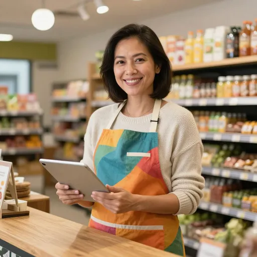 Store owner at point of sale using an e-invoicing solution.